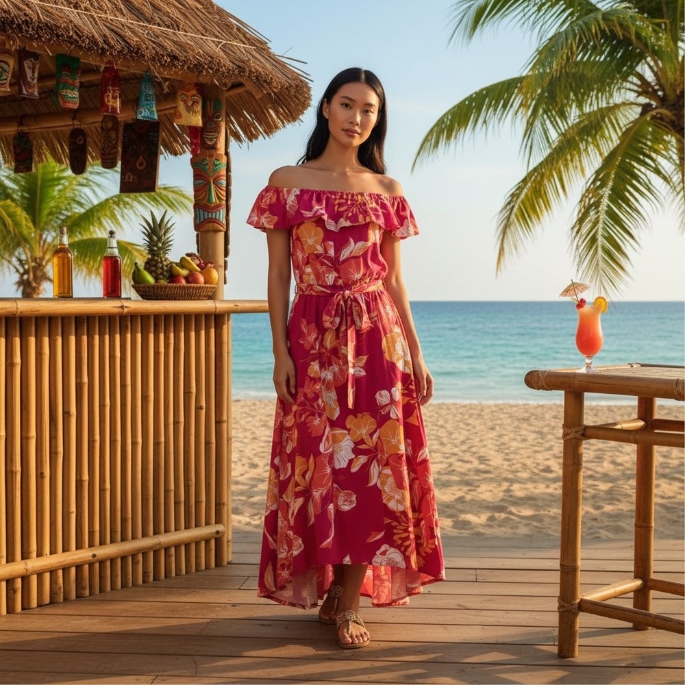 C. Wonder Christian Siriano Pink Tropical Floral Off Shoulder Maxi Dress 3X